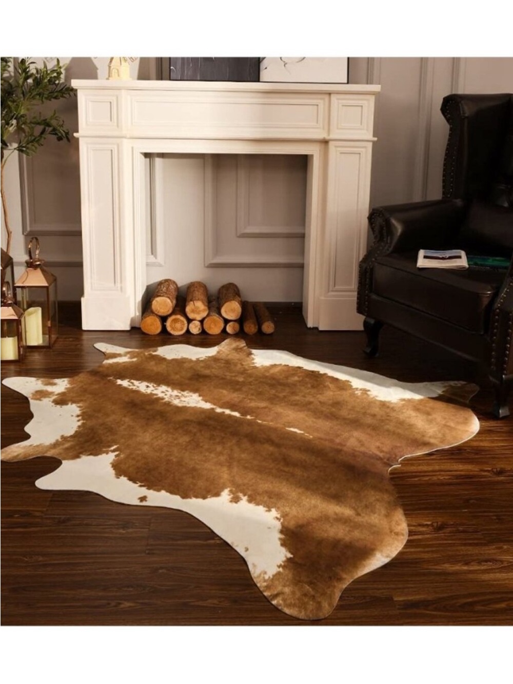 Faux Cowhide Rug, Cow Print Rug for Living Room Bedroom 4.6x5.2ft